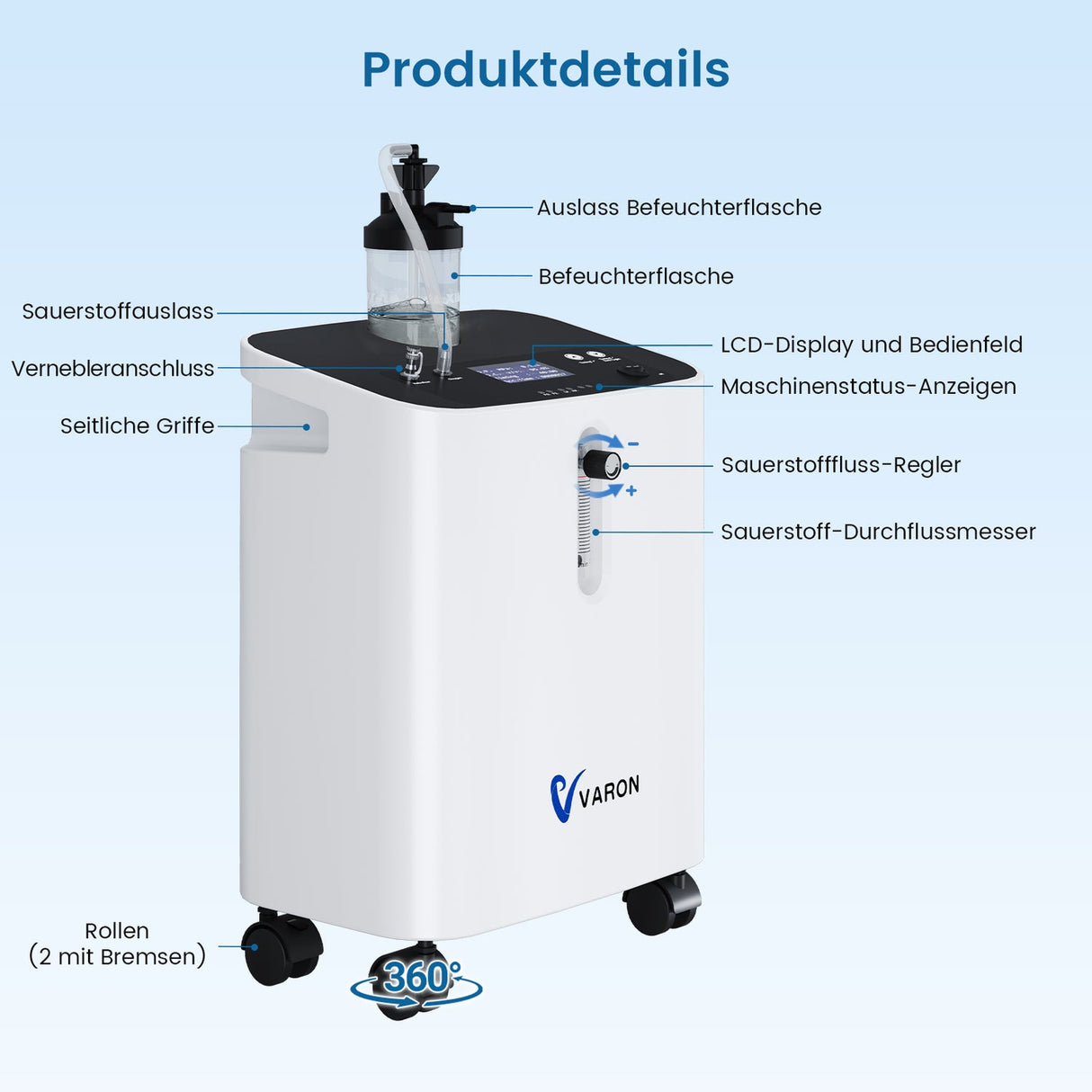 VARON VH-3 PRO Home Oxygen Concentrator | 10-step regulation, comfortable treatment