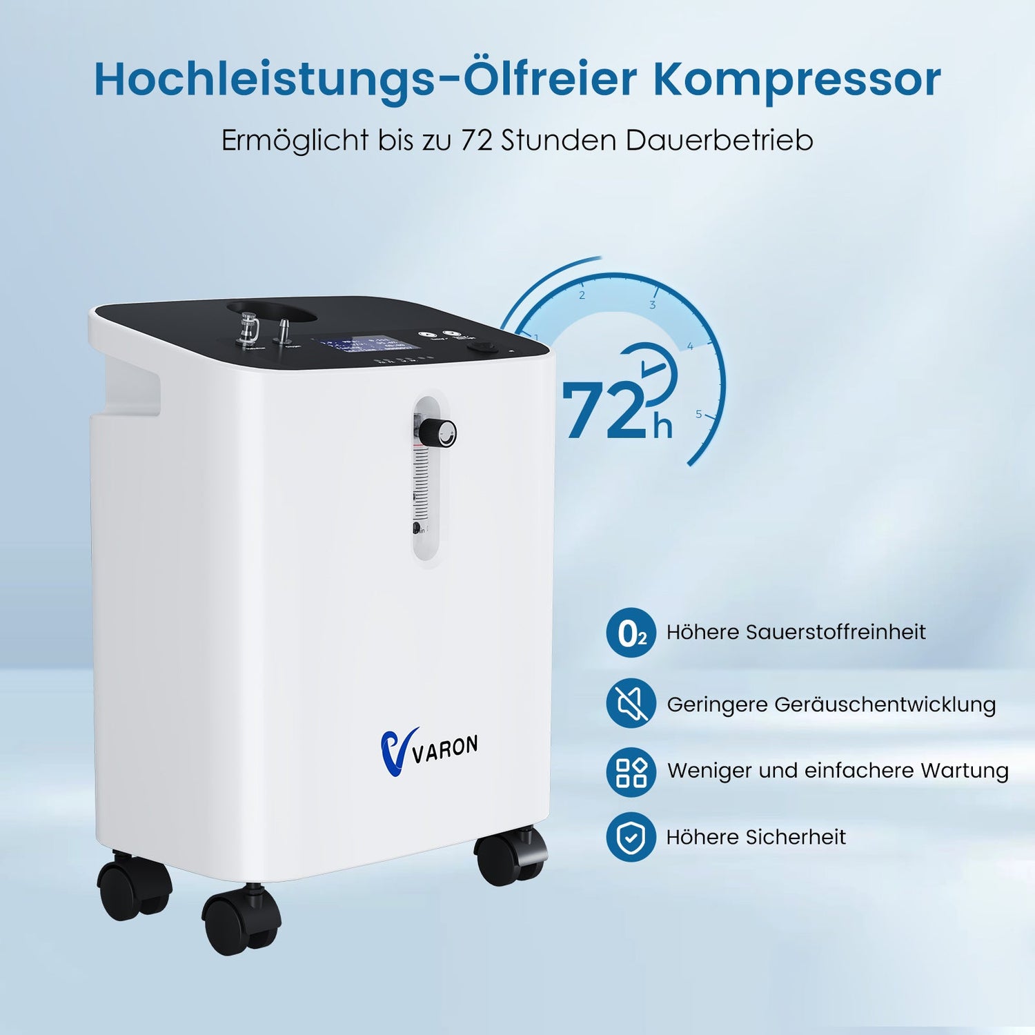 VARON VH-3 PRO Hjemme-iltkoncentrator | 10-trins regulering, behagelig behandling