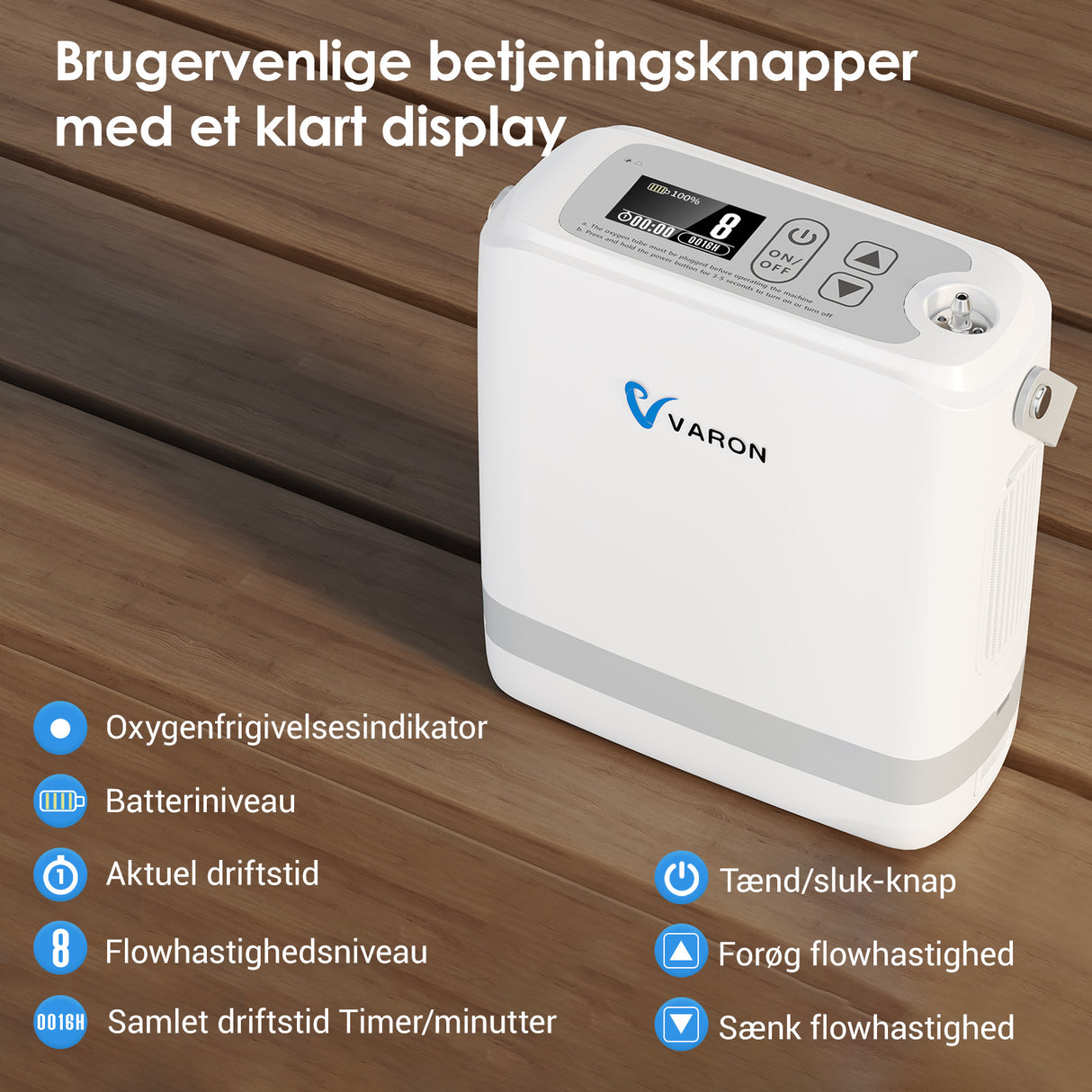 (Forhåndssalg) Ny VARON VP-8G | Pulse Flow bærbar oksygenkonsentrator 1–8 innstillinger