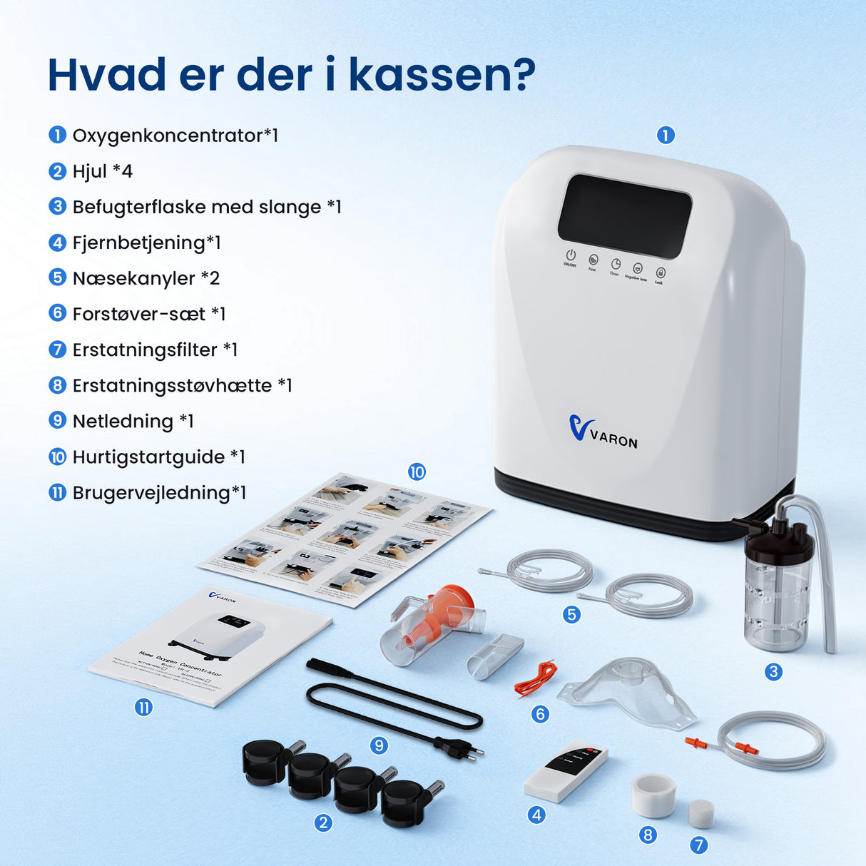 VARON VH-3 PRO oksygenkonsentrator for hjemmet | 10-trinns regulering, komfortabel behandling