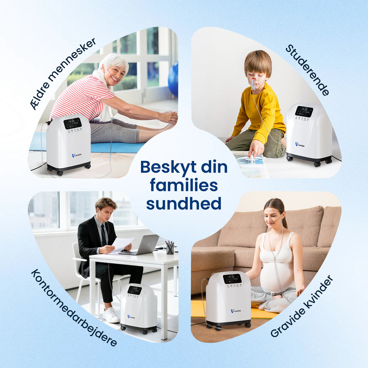 VARON VH-3 PRO oksygenkonsentrator for hjemmet | 10-trinns regulering, komfortabel behandling