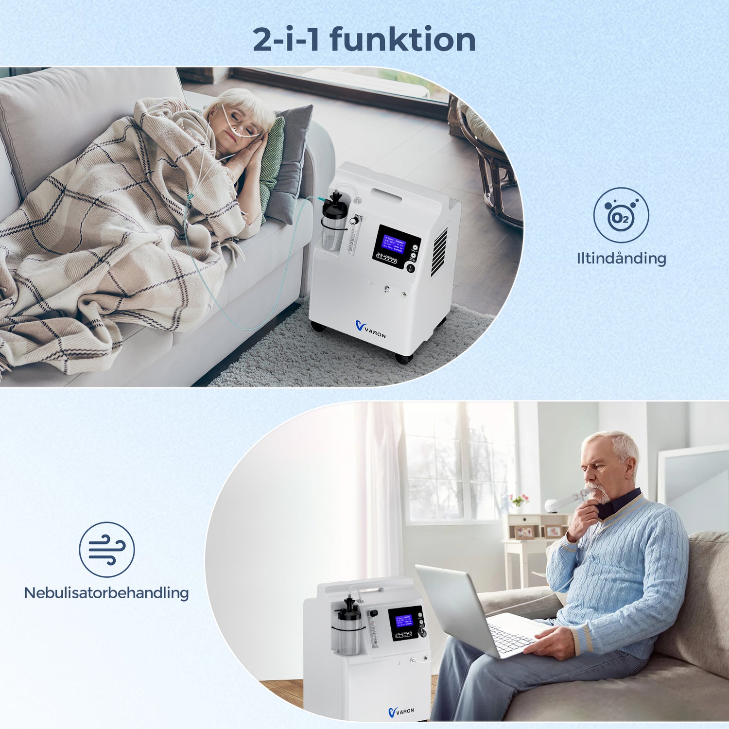 FDA VARON iltkoncentrator Serene 5 5L-CE-certificering, 72 timers drift