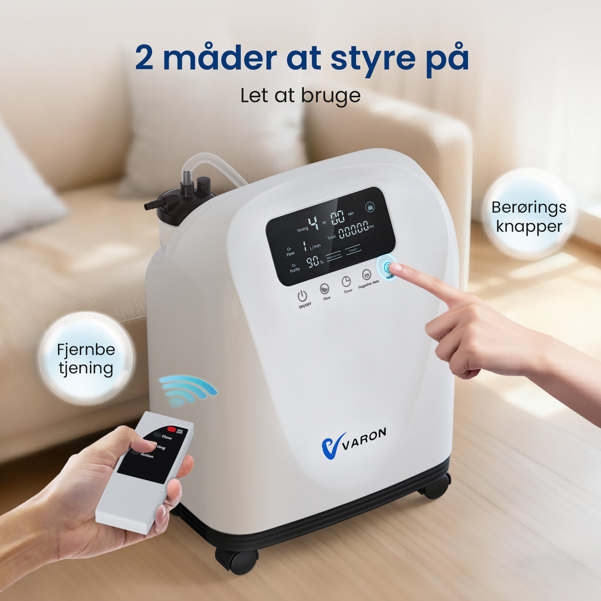 VARON VH-3 PRO oksygenkonsentrator for hjemmet | 10-trinns regulering, komfortabel behandling