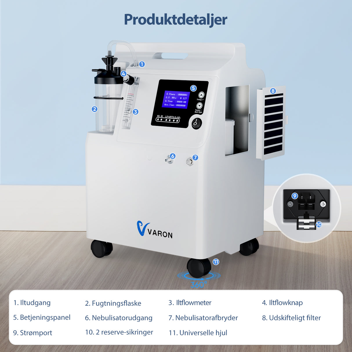 FDA VARON iltkoncentrator Serene 5 5L-CE-certificering, 72 timers drift