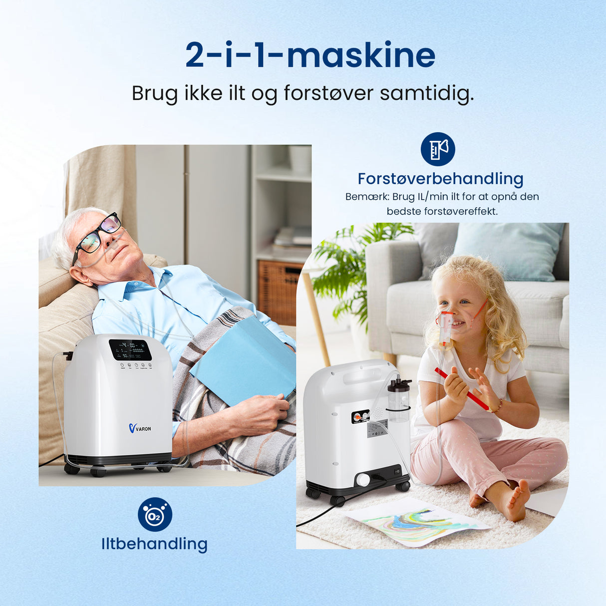 VARON VH-3 PRO oksygenkonsentrator for hjemmet | 10-trinns regulering, komfortabel behandling