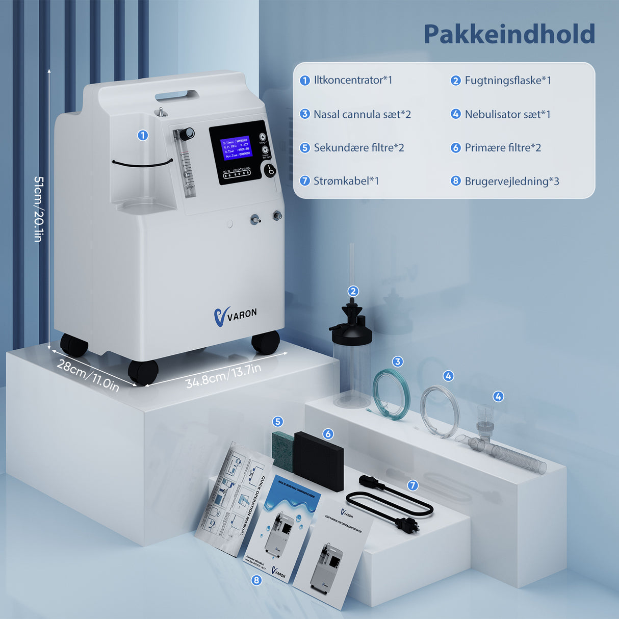 FDA VARON iltkoncentrator Serene 5 5L-CE-certificering, 72 timers drift