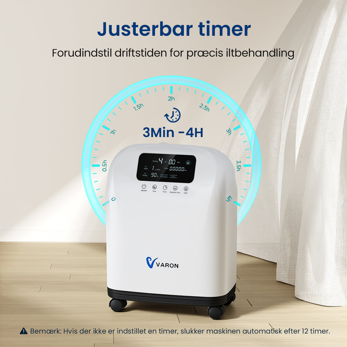 VARON VH-3 PRO oksygenkonsentrator for hjemmet | 10-trinns regulering, komfortabel behandling