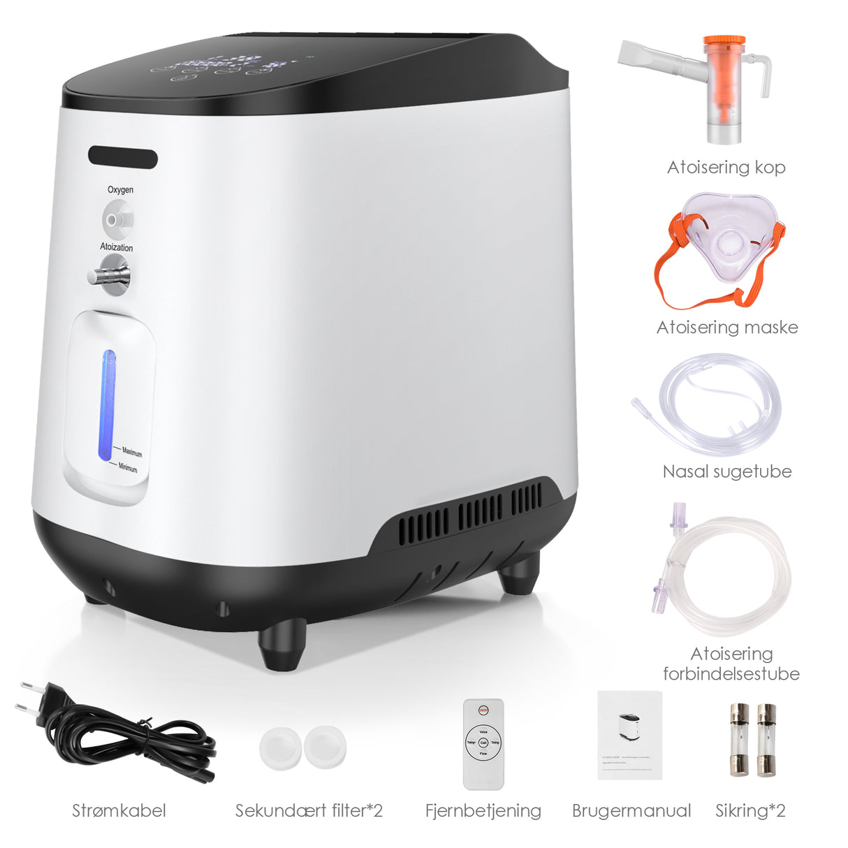 VARON VH-2 Stationær Iltkoncentrator | 1-7L/min justerbar, 24-timers drift, CE-godkendt