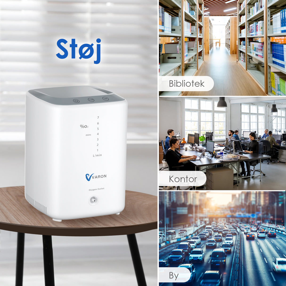 VARON VH-3 stasjonær oksygenkonsentrator | 1–7 l/min komfortabel terapi, CE-sertifisert
