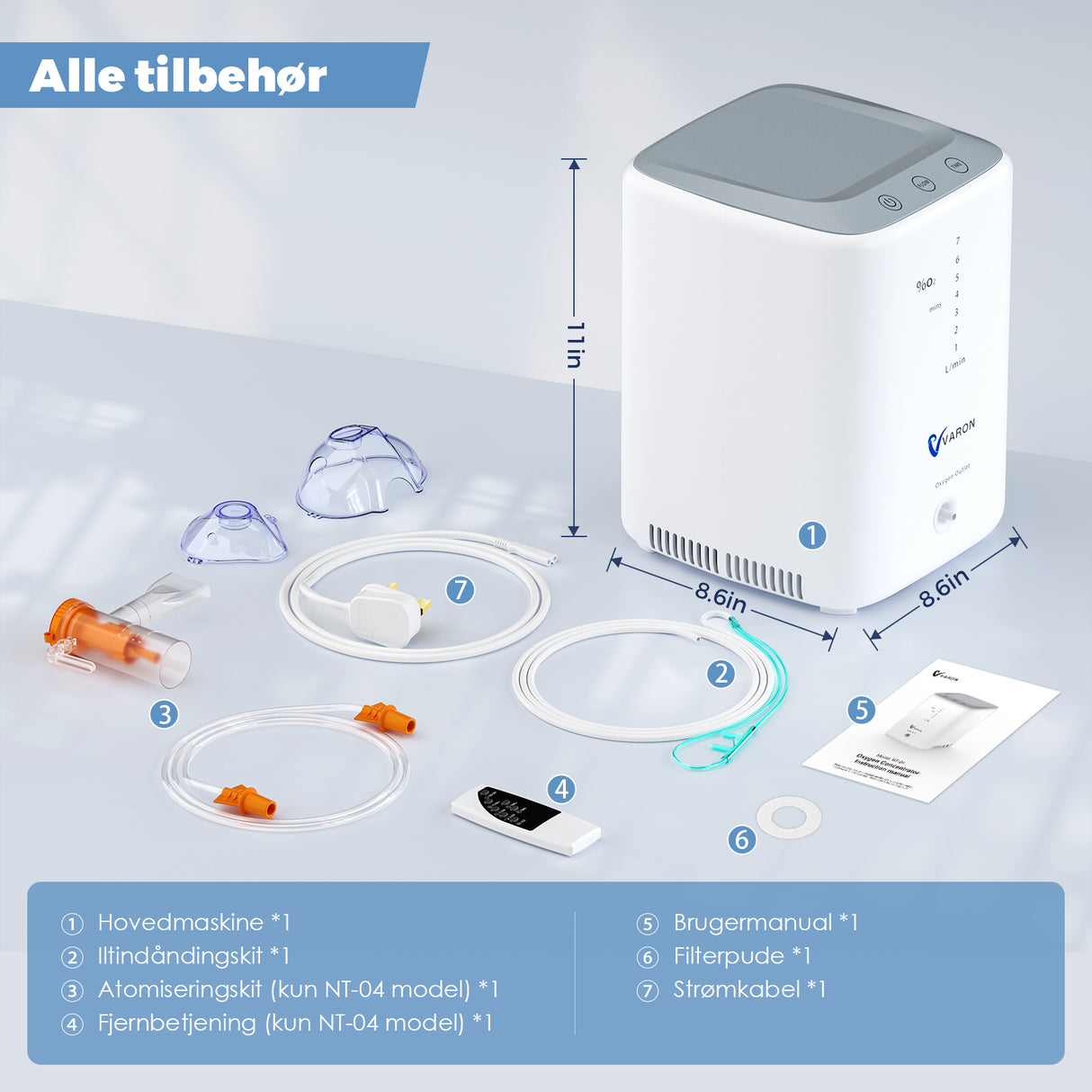 VARON VH-3 Hjemmeiltkoncentrator | 1-7L/min Komfortabel terapi, CE-certificeret