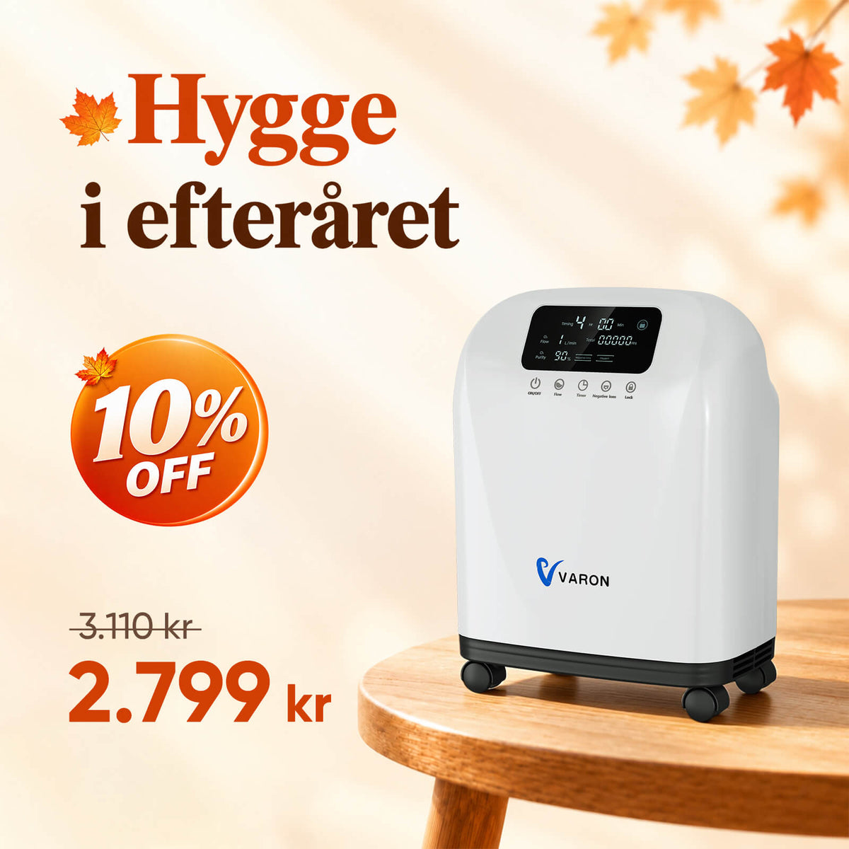 VARON VH-4 Stationær iltkoncentrator – 1-9 indstillinger, kontinuerlig iltstrøm