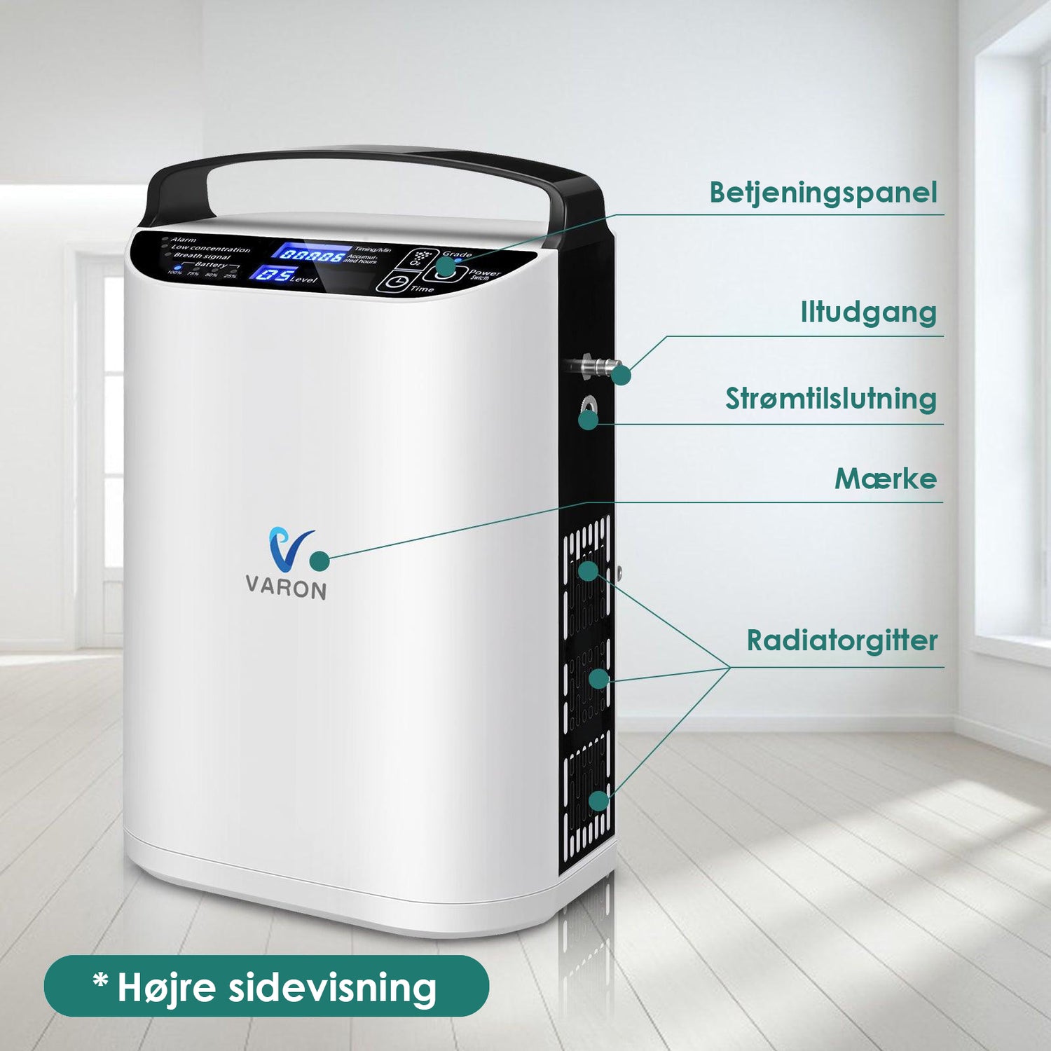 VARON VP-1 Bærbar pulsiltkoncentrator – 24 timers drift, CE-certificeret