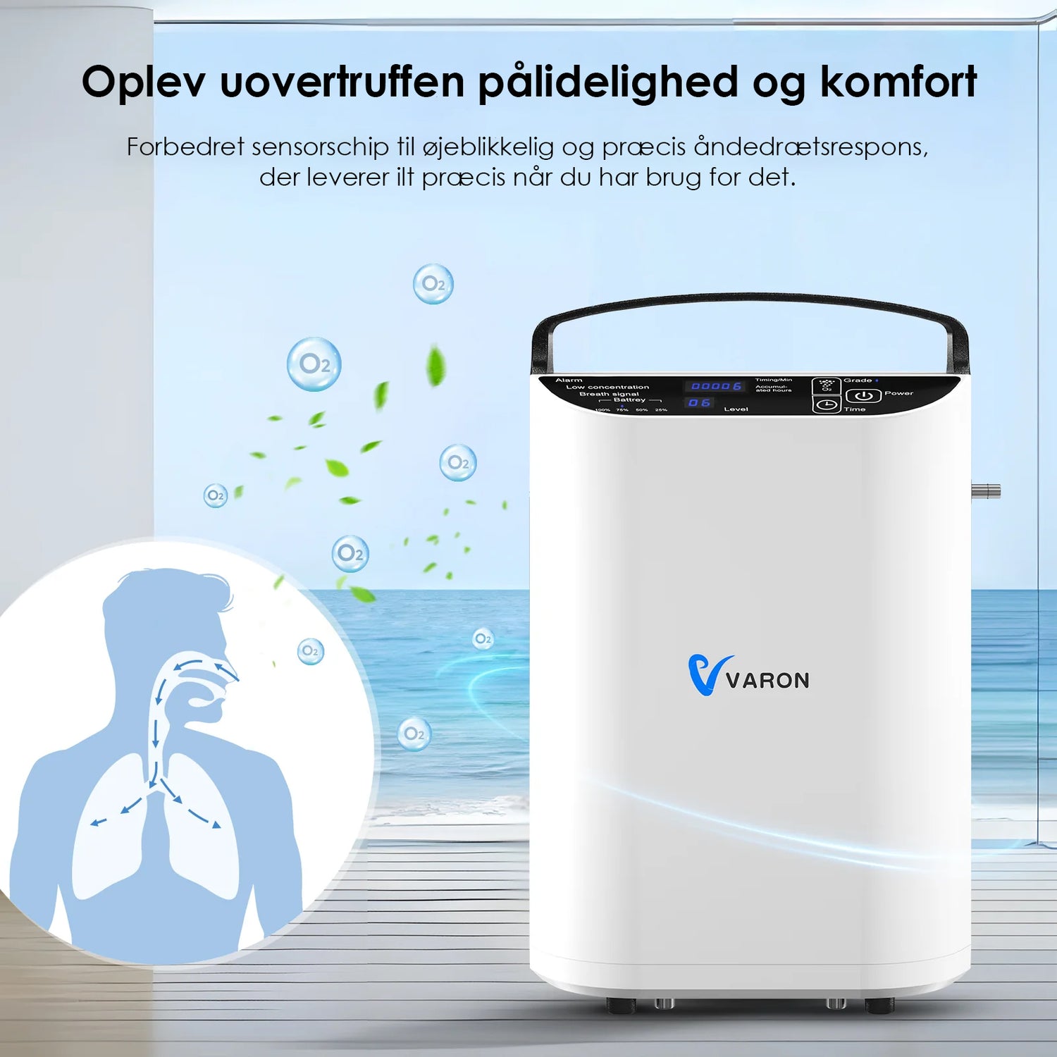 VARON VP-1 Bærbar pulsiltkoncentrator – 24 timers drift, CE-certificeret