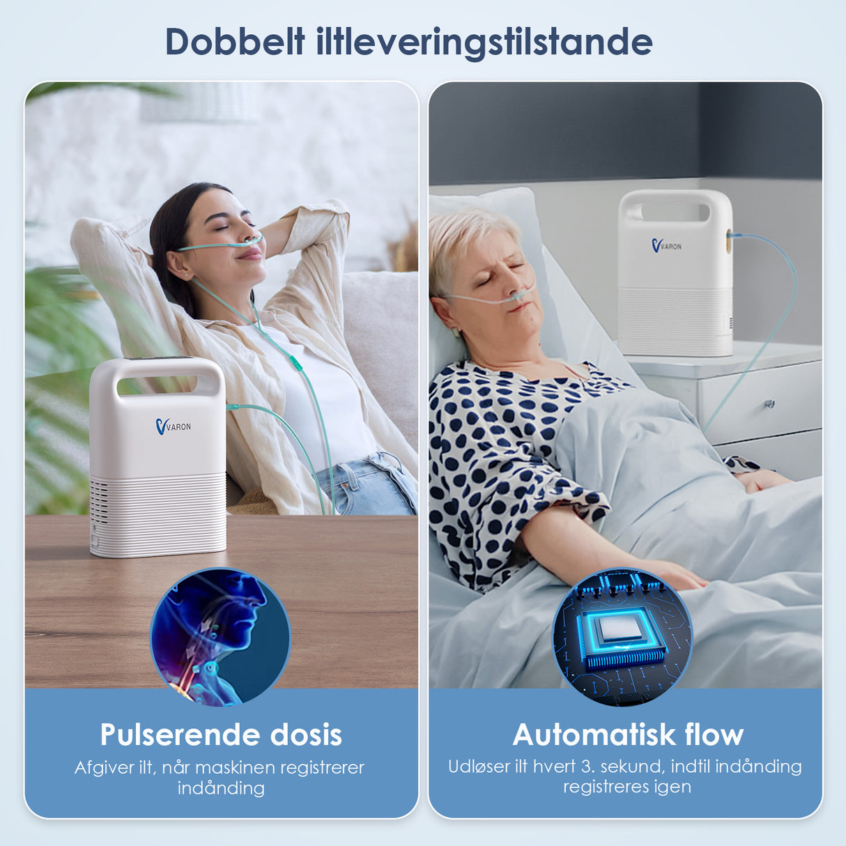 VARON VP-2 bærbar pulsoksygenkonsentrator – 93 % oksygen, lang batterilevetid, CE-sertifisert
