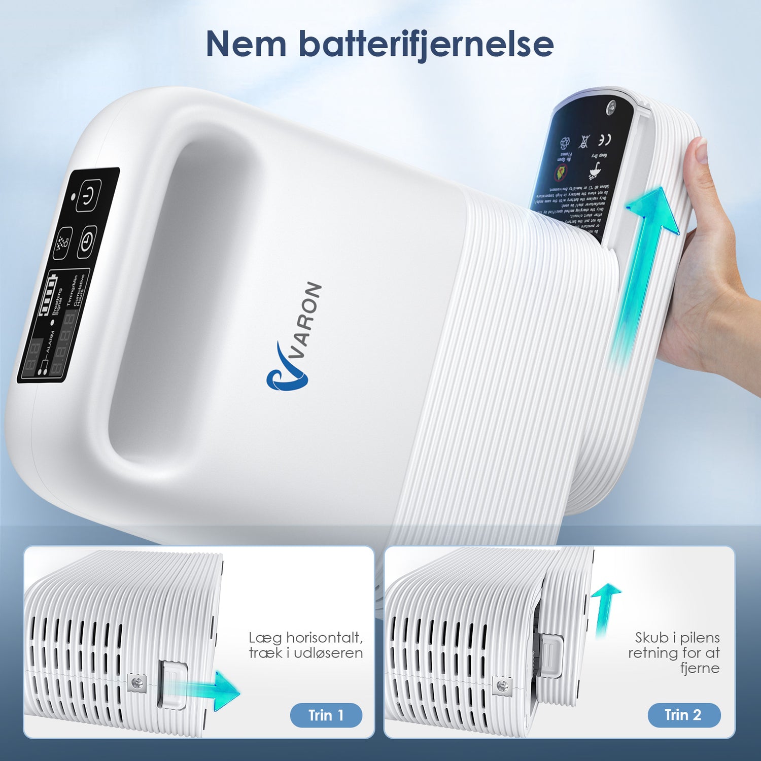 VARON VP-2 Bærbar pulsiltkoncentrator – 93% ilt, lang batteritid, CE-certificeret