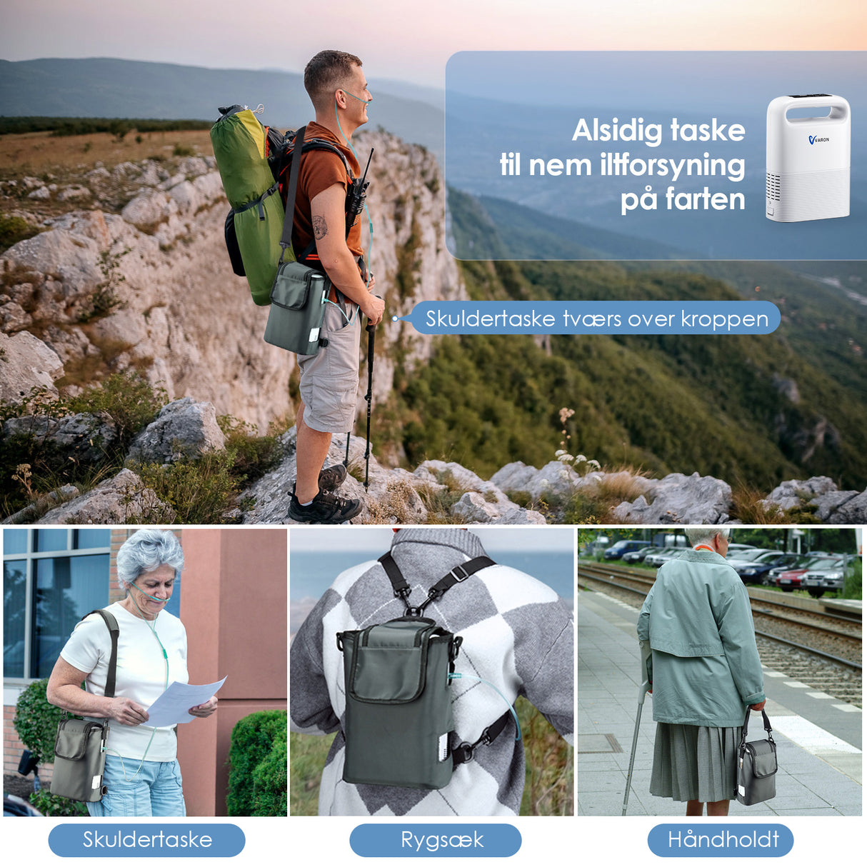 VARON VP-2 Bærbar pulsiltkoncentrator – 93% ilt, lang batteritid, CE-certificeret