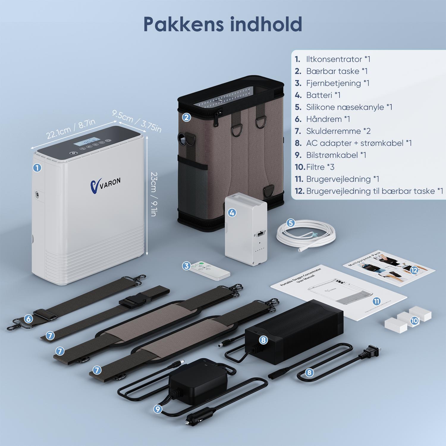 VARON VP-6 Kontinuerlig bærbar iltkoncentrator - Flow 1-6L/min, CE-certificeret