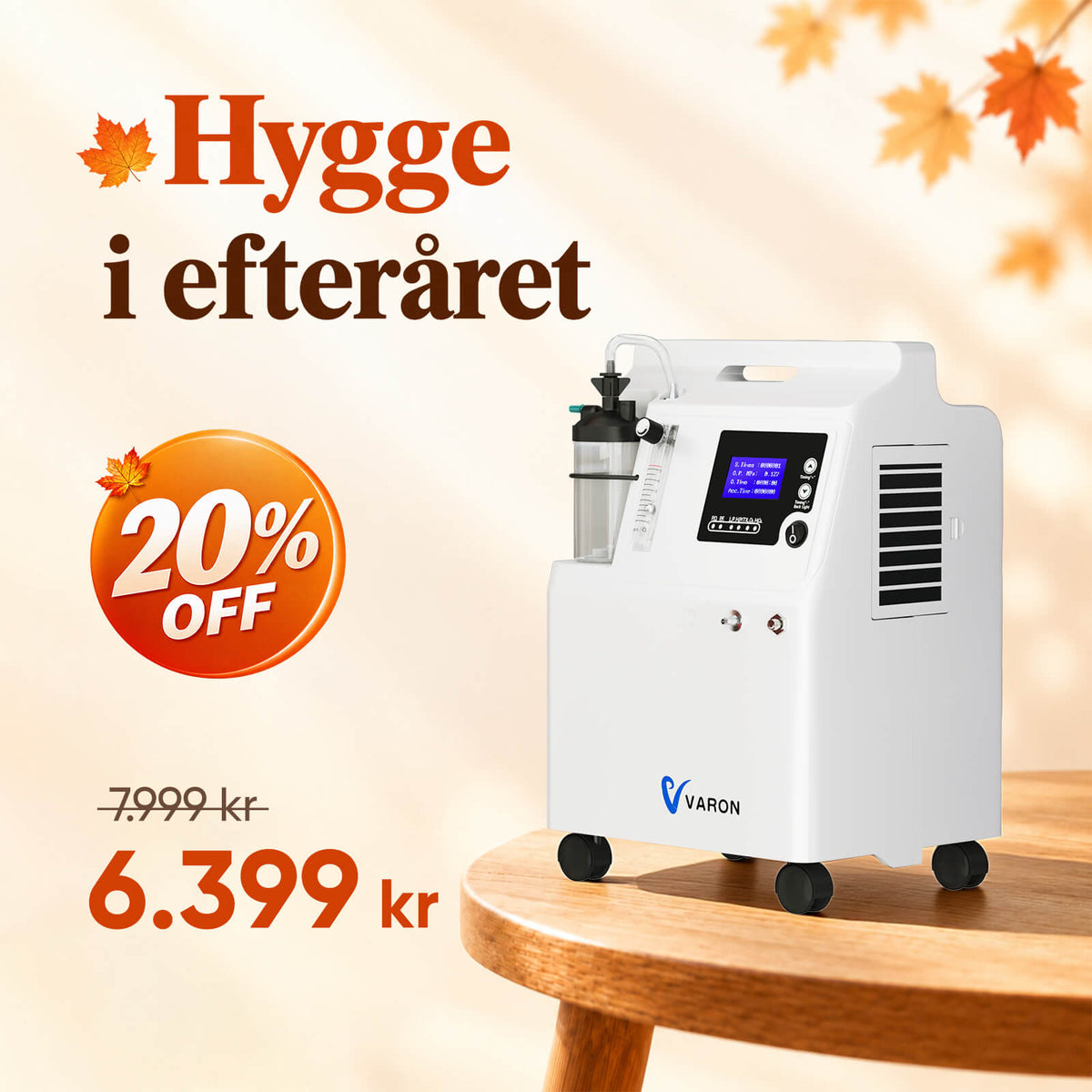 FDA VARON Serene 5 Stationær iltkoncentrator – 5L, CE-certificeret, 72 timers drift