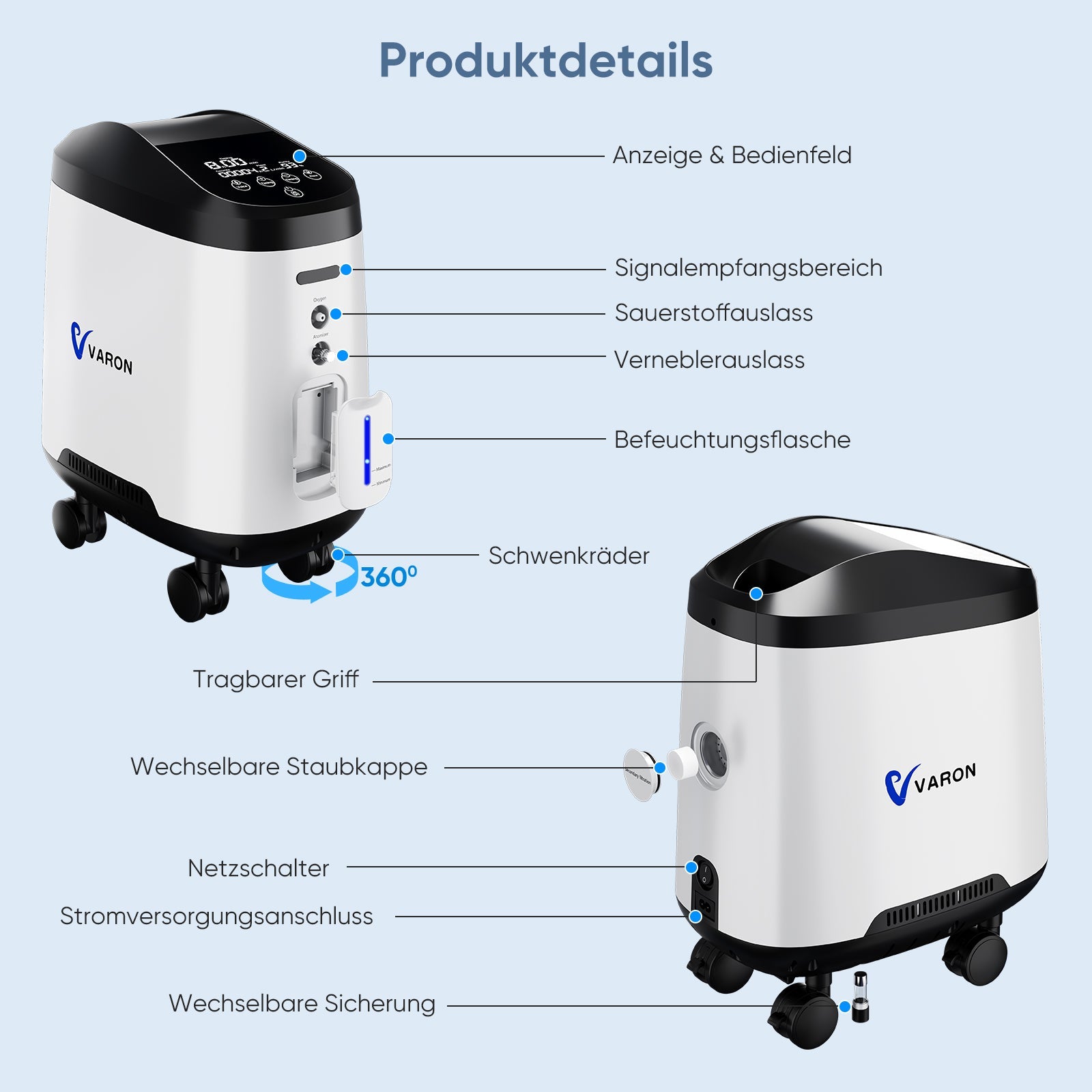 VARON VH-2 PRO oksygenkonsentrator for hjemmebruk | 1–9 justerbar, 24-timers drift