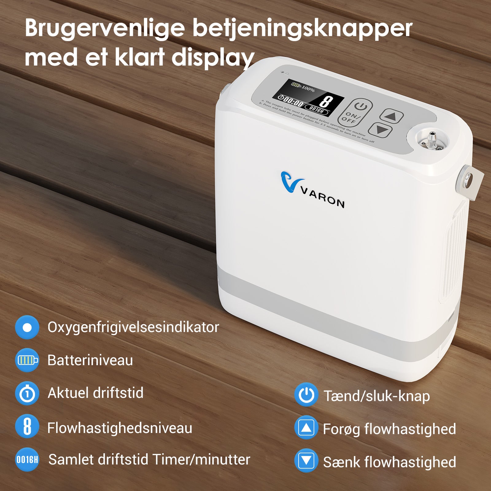 (Forhåndssalg) Ny VARON VP-8G | Pulse Flow bærbar oksygenkonsentrator 1–8 innstillinger
