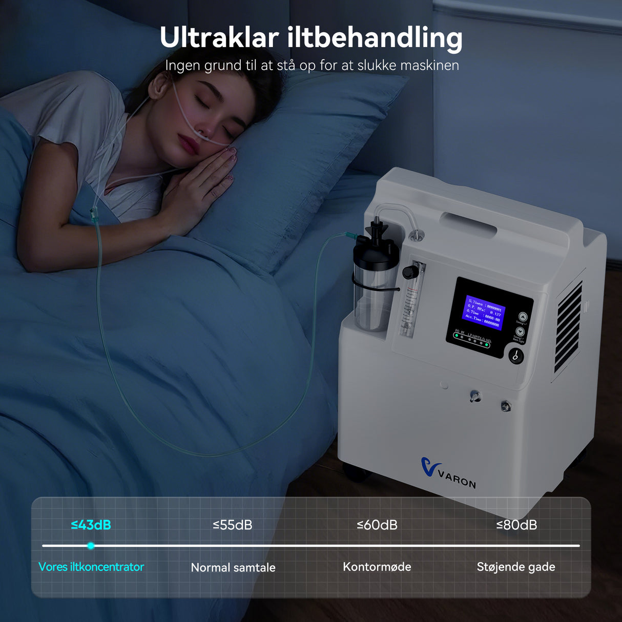 FDA VARON iltkoncentrator Serene 5 5L-CE-certificering, 72 timers drift