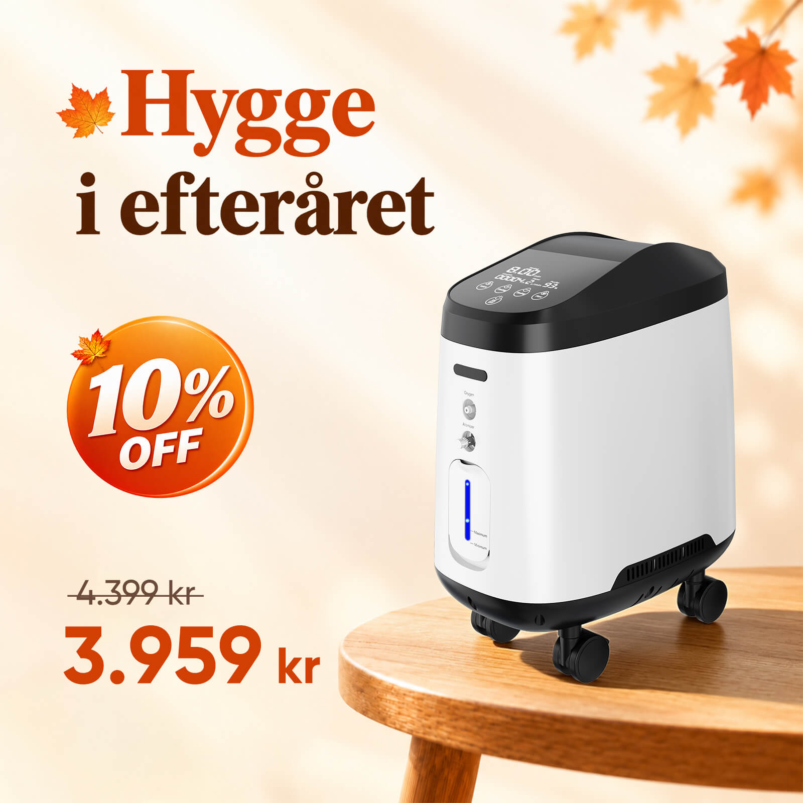 VARON VH-2 PRO Stationær iltkoncentrator – 1-9 L/min justerbar, 24-timers drift