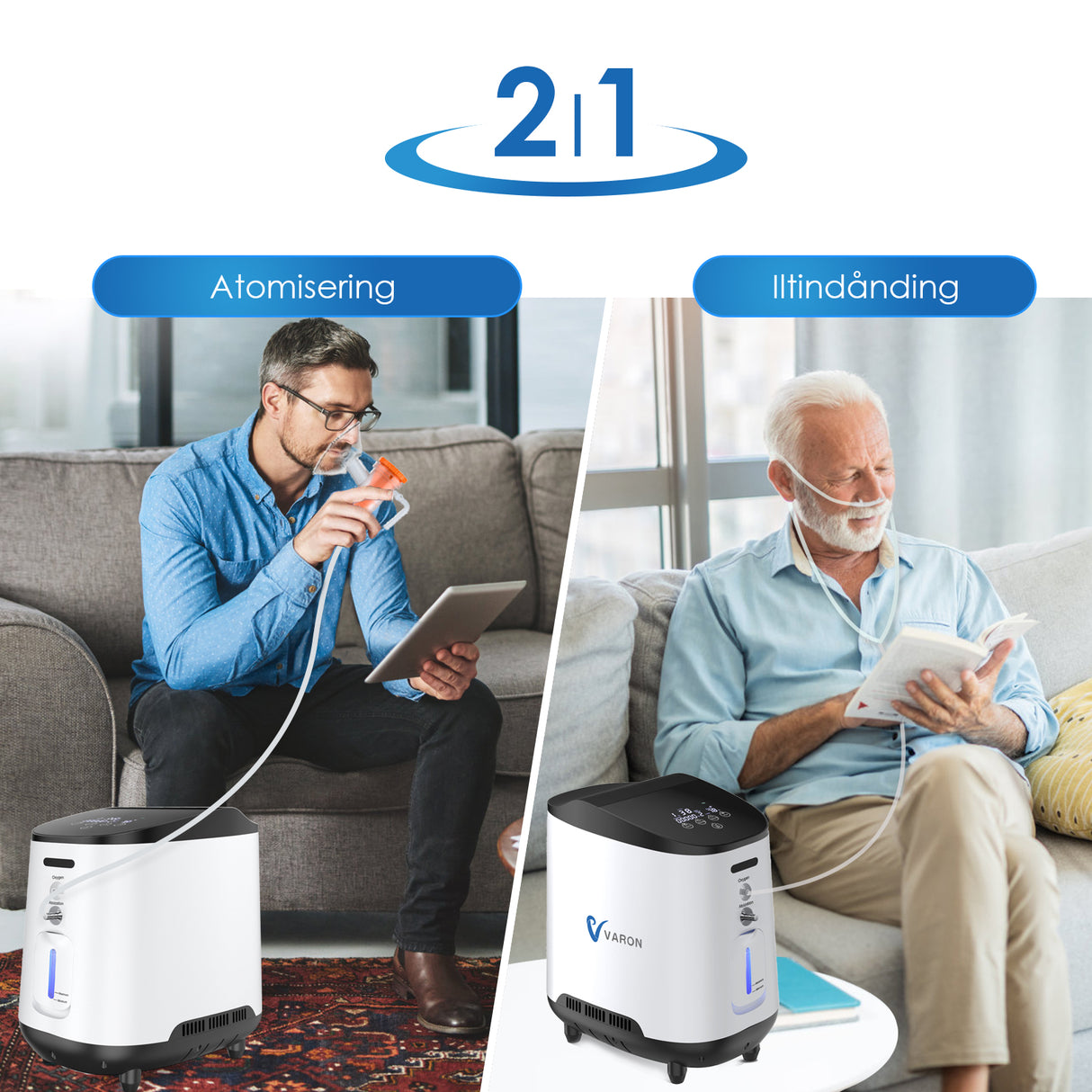 VARON VH-2 Hjemmeiltkoncentrator | 1-7L/min justerbar, 24-timers drift, CE-godkendt