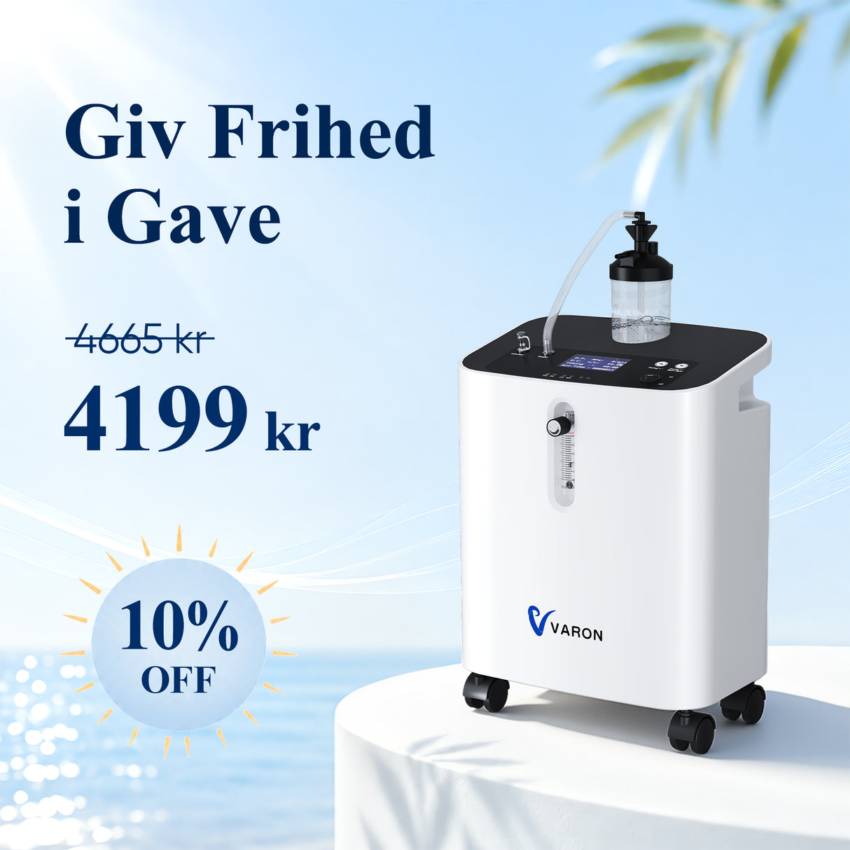VARON VH-3 PRO oksygenkonsentrator for hjemmet | 10-trinns regulering, komfortabel behandling
