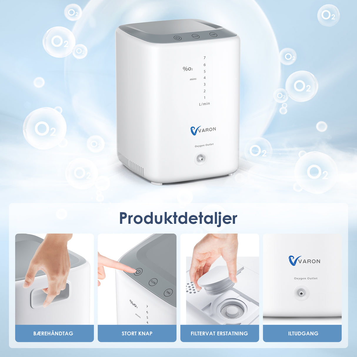 VARON VH-3 Hjemmeiltkoncentrator | 1-7L/min Komfortabel terapi, CE-certificeret