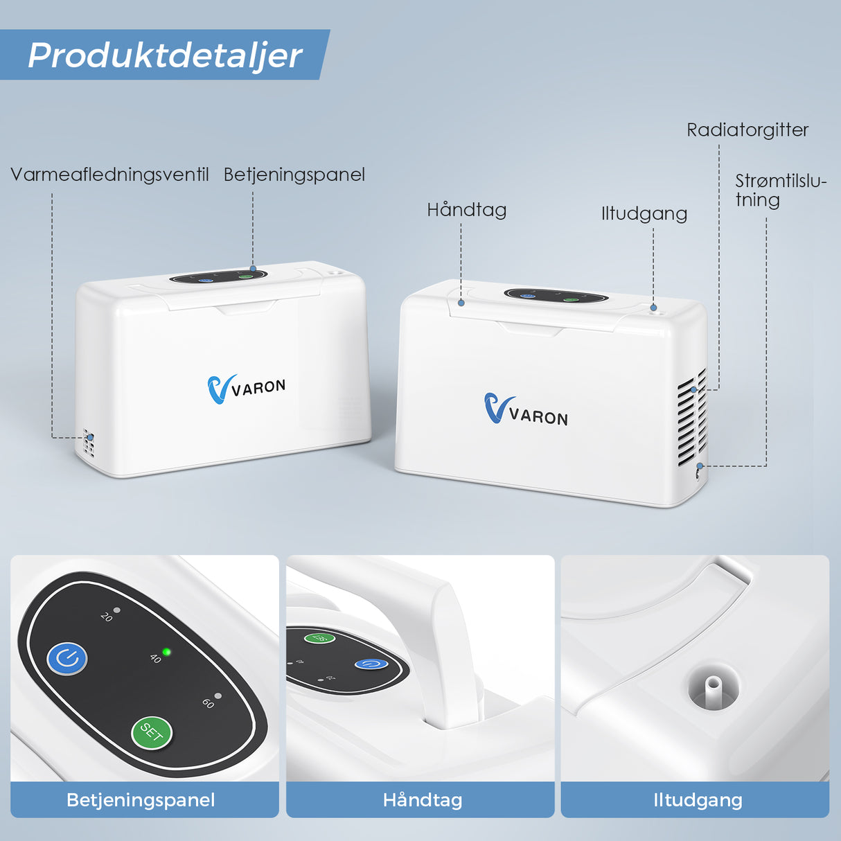 VARON VL-2 Light Bærbar kontinuerlig iltkoncentrator 3L/min, CE-certificeret