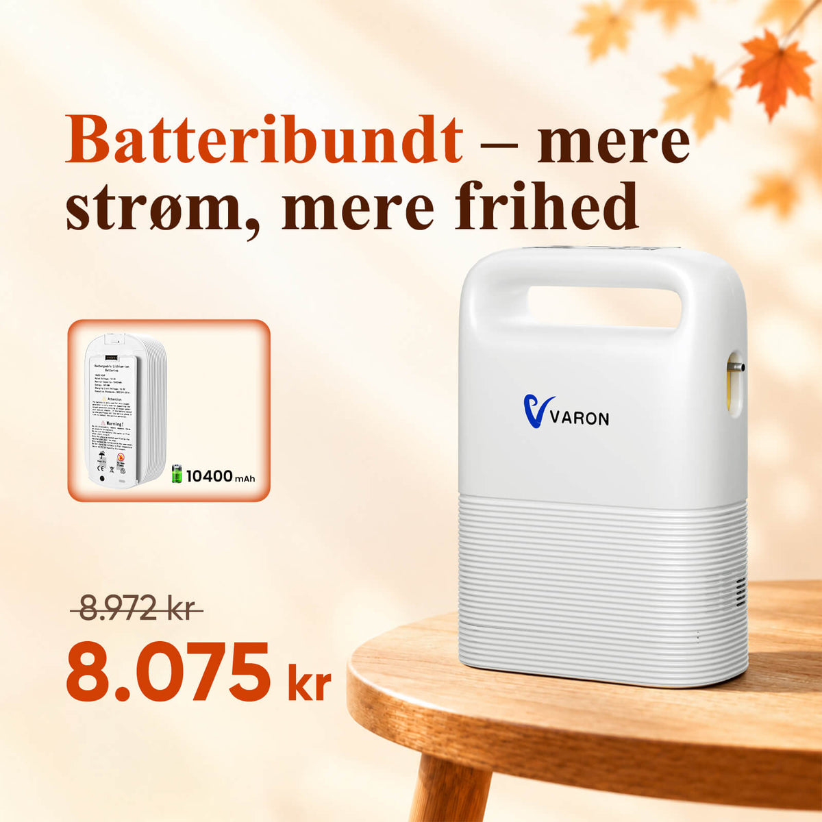 VARON VP-2 Bærbar pulsiltkoncentrator – 1-5L, 93% iltkoncentration, lang batteritid, CE-certificeret
