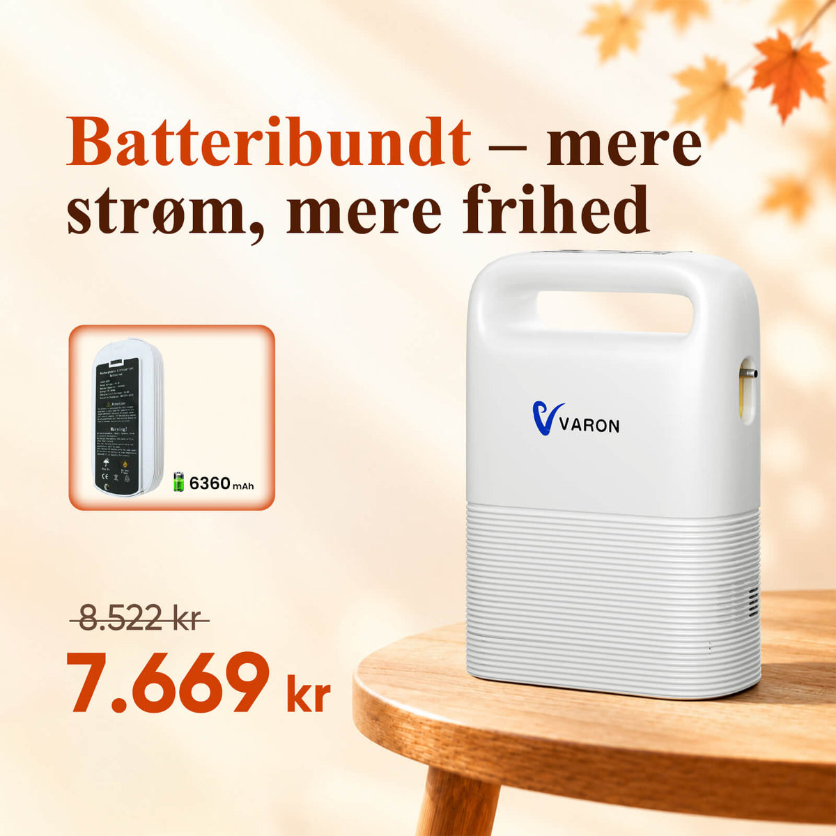 VARON VP-2 Bærbar pulsiltkoncentrator – 1-5L, 93% iltkoncentration, lang batteritid, CE-certificeret