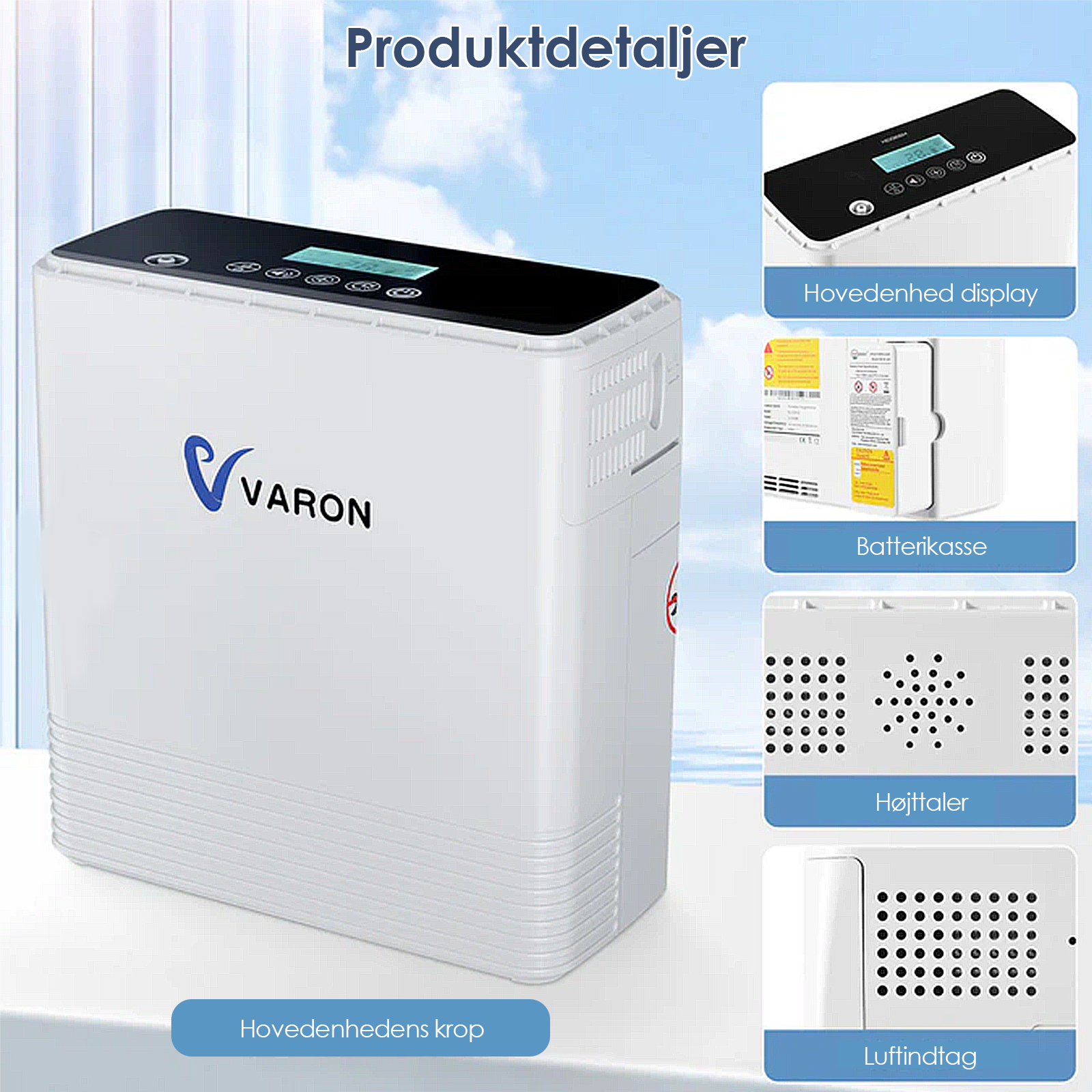 VARON VP-6 Kontinuerlig Bærbar Oksygenkonsentrator - Gjennomstrømning 1-6L/min, CE-sertifisert
