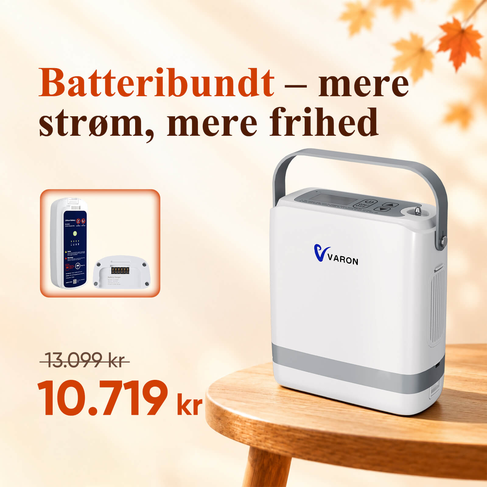 Ny VARON VP-8G Bærbar pulsiltkoncentrator – 1-8 L/min, CE-certificeret