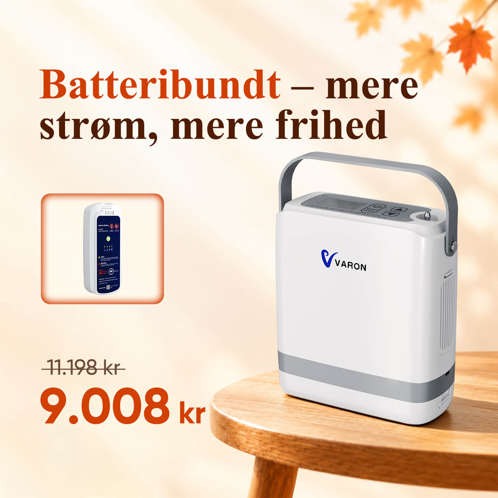 Ny VARON VP-8G Bærbar pulsiltkoncentrator – 1-8 L/min, CE-certificeret