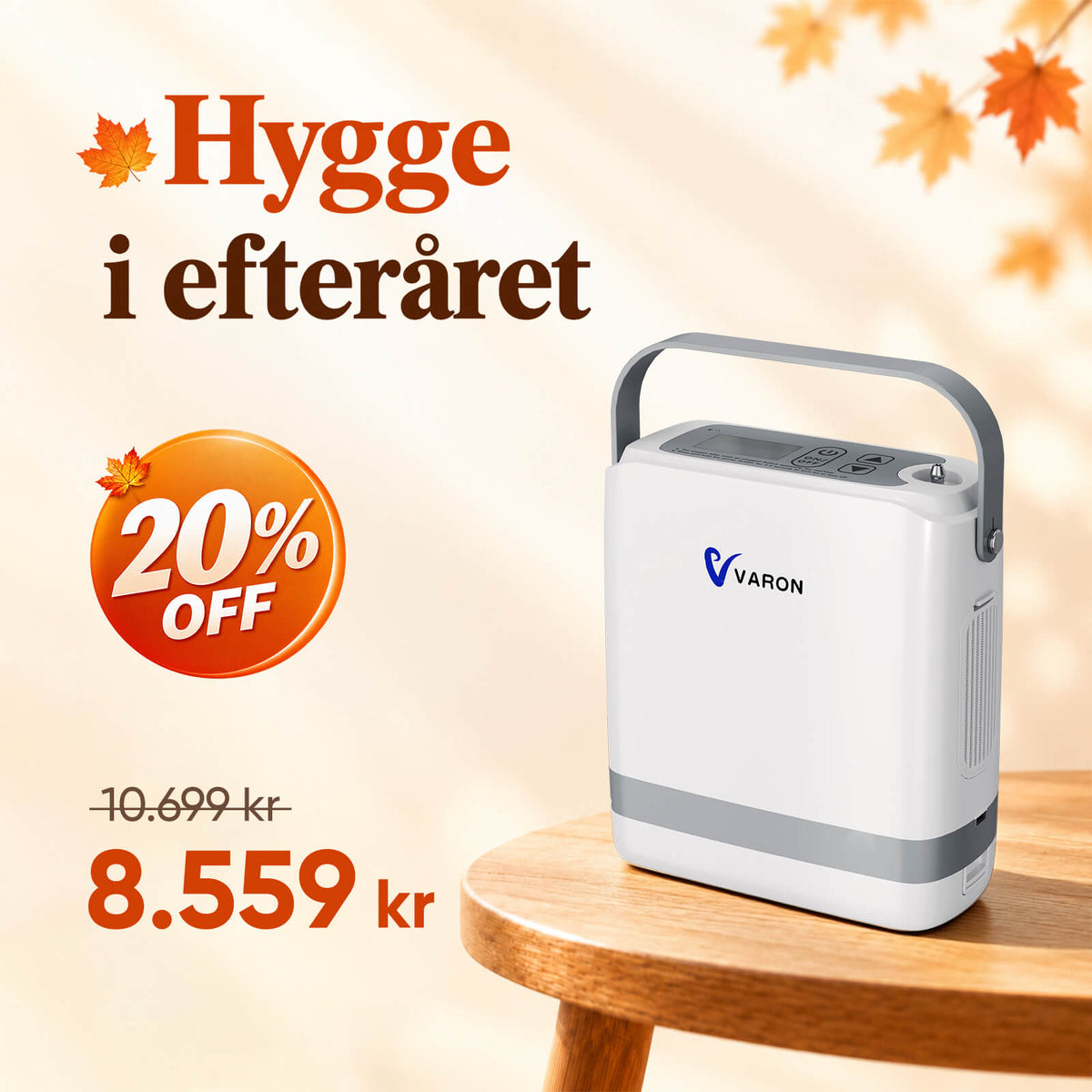 Ny VARON VP-8G Bærbar pulsiltkoncentrator – 1-8 L/min, CE-certificeret