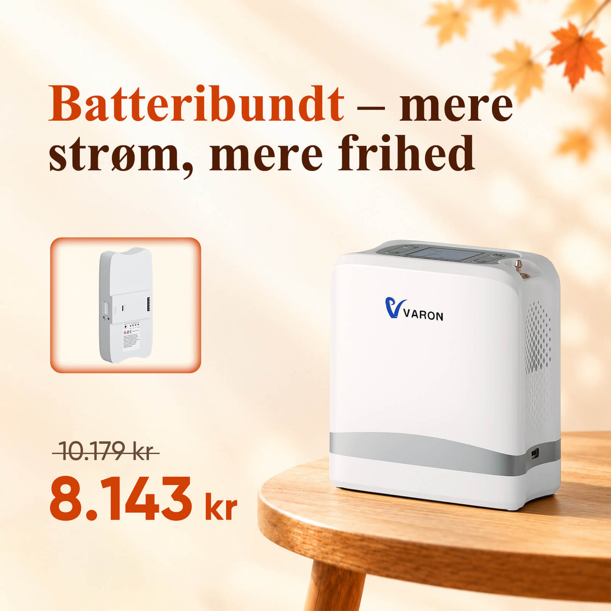 VARON VP-8 Lite | Bærbar iltkoncentrator med pulserende flow (1-7 trin)